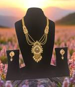 South indian jewllery brass long necklace set for women | antique gold plated bridal jewelry with earrings |