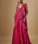 Pink embroidered satin saree