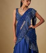 Blue embroidered satin saree