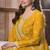 Yellow embroidered chinon semi-stitched palazzo style salwar suit