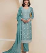 Sky embroidered chinon semi-stitched pakistani salwar suit