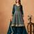 Teal green faux georgette semi stitched plazzo suit with heavy embroidery work
