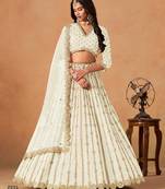 White Art Silk Semi Stitched Lehenga Choli With Embroidert Work