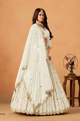 white art silk lehenga set with choli and dupatta