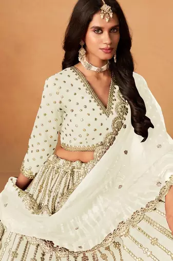 white art silk lehenga set with choli and dupatta