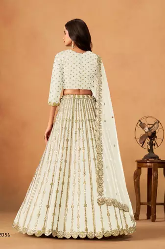 white art silk lehenga set with choli and dupatta