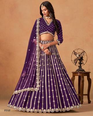 Violet Art Silk Semi Stitched Lehenga Choli With Embroidert Work 1