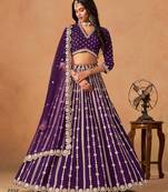Violet Art Silk Semi Stitched Lehenga Choli With Embroidert Work