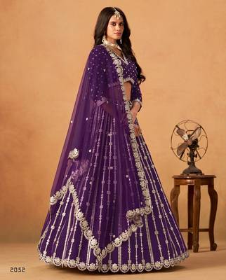 Violet Art Silk Semi Stitched Lehenga Choli With Embroidert Work 2