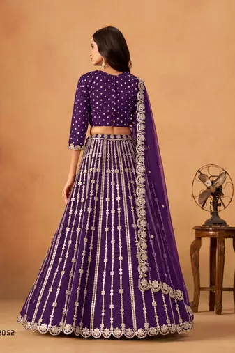 Violet Art Silk Semi Stitched Lehenga Choli With Embroidert Work