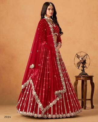 red art silk lehenga set with choli and dupatta 2