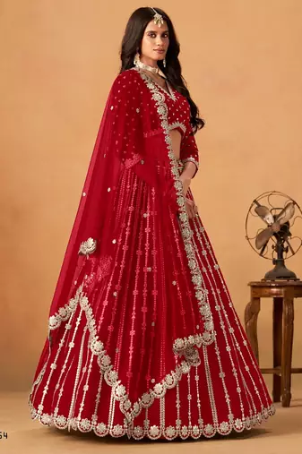 red art silk lehenga set with choli and dupatta