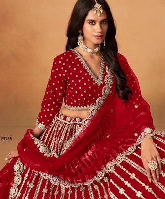red art silk lehenga set with choli and dupatta 3