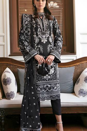 Black embroidered georgette semi-stitched pakistani salwar suit