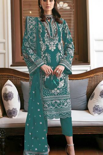 Teal green embroidered georgette semi-stitched pakistani salwar suit