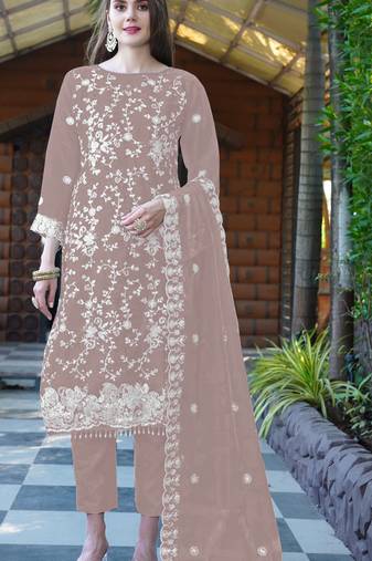 Pink embroidered organza semi-stitched pakistani salwar suit