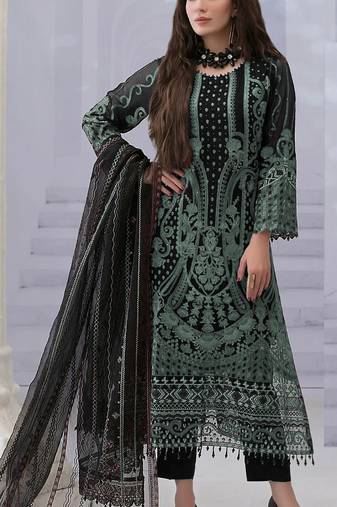 Pista embroidered georgette semi-stitched pakistani salwar suit