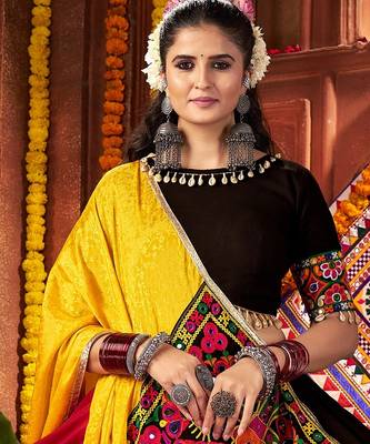 MULTICOLOR THREAD MIRROR EMBROIDERED VISCOSE NAVRATRI special STITCHED LEHENGA CHOLI 7
