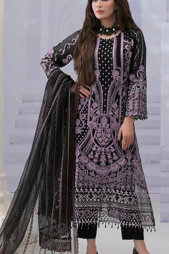 Lavender embroidered georgette semi-stitched pakistani salwar suit