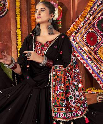BLACK THREAD MIRROR EMBROIDERED VISCOSE NAVRATRI special STITCHED LEHENGA CHOLI 7