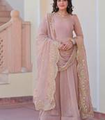 light pink chiffon embroidered full Stitched gown with dupatta - Free size