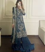 Teal embroidered palazzo set