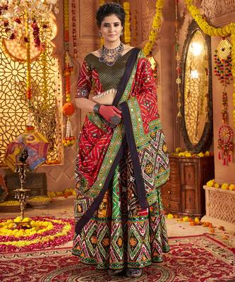 MULTICOLOR PRINT FOIL work EMBROIDERED COTTON STITCHED LEHENGA CHOLI 6