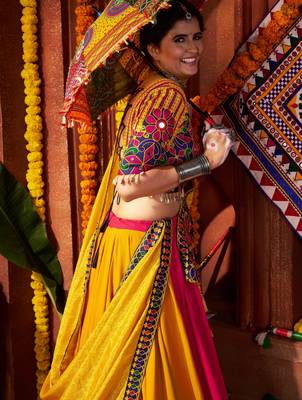 Pink Multi-Color Embroidered Navratri Lehenga Choli     Exclusive Garba Dress for Women 7