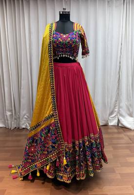 Pink Multi-Color Embroidered Navratri Lehenga Choli     Exclusive Garba Dress for Women 8