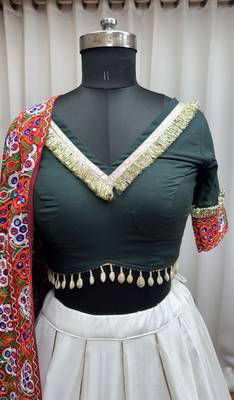 WHITE MIRROR WORK EMBROIDERED printed SILK STITCHED LEHENGA CHOLI 9