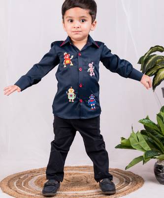 Blue embroidered cotton shirt 1