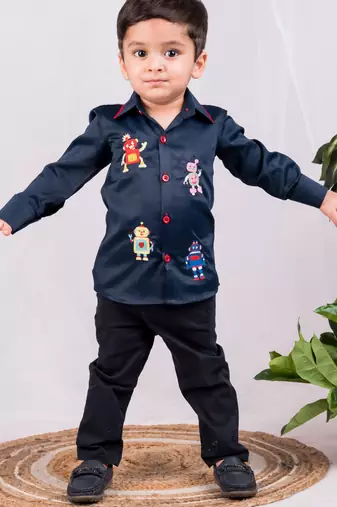 Blue embroidered cotton shirt