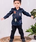 Blue embroidered cotton shirt