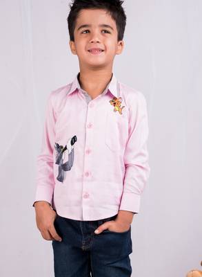 Pink embroidered cotton shirt 1