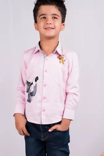 Pink embroidered cotton shirt
