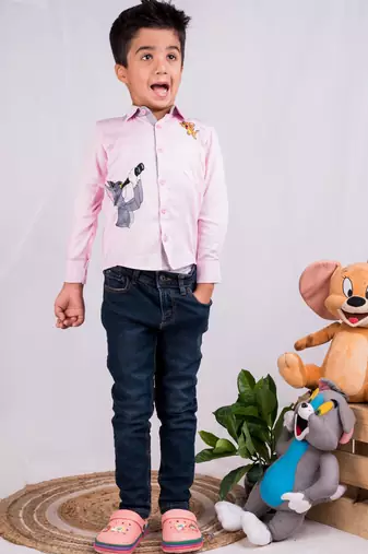 Pink embroidered cotton shirt