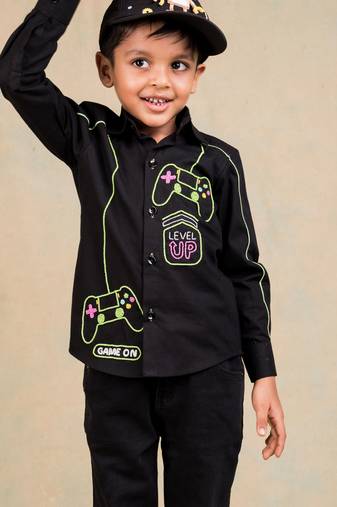 Black embroidered cotton shirt