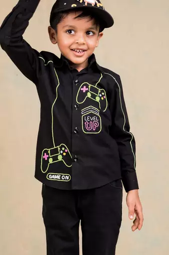 Black embroidered cotton shirt