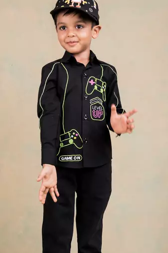 Black embroidered cotton shirt