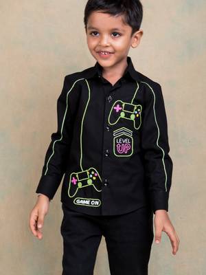 Black embroidered cotton shirt 4