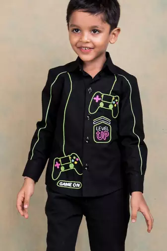 Black embroidered cotton shirt