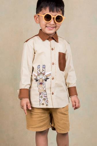 Brown embroidered cotton shirt