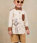 Brown embroidered cotton shirt