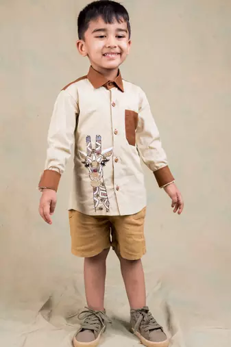 Brown embroidered cotton shirt