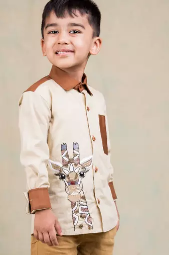 Brown embroidered cotton shirt