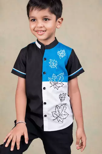 Multicolor embroidered cotton shirt