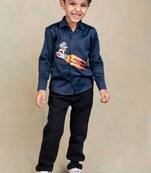 Blue printed cotton shirt