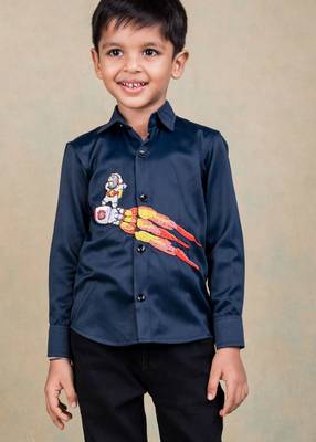 Blue printed cotton shirt 3