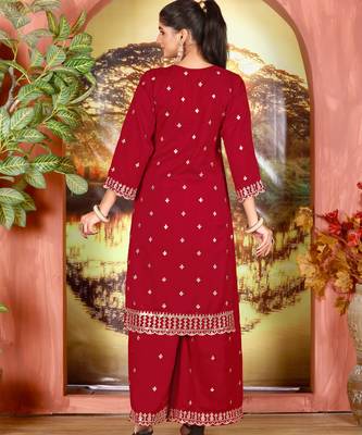 Red embroidered faux chiffon salwar suit 3