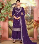 Purple color embroideried faux chiffon semi stitched salwar suit